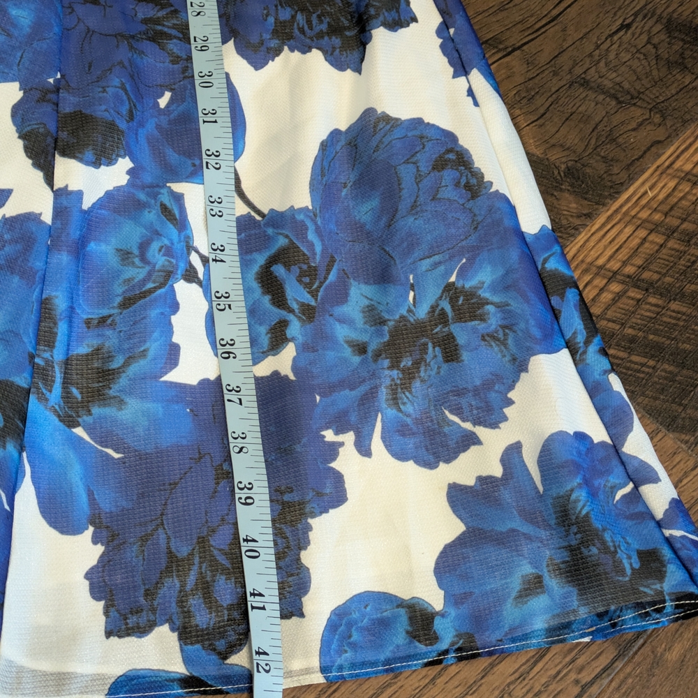 NWT Adrianna Papell One Shoulder Floral Dress Size 14 Royal Ivory Blue MSRP $229 - Picture 7 of 15